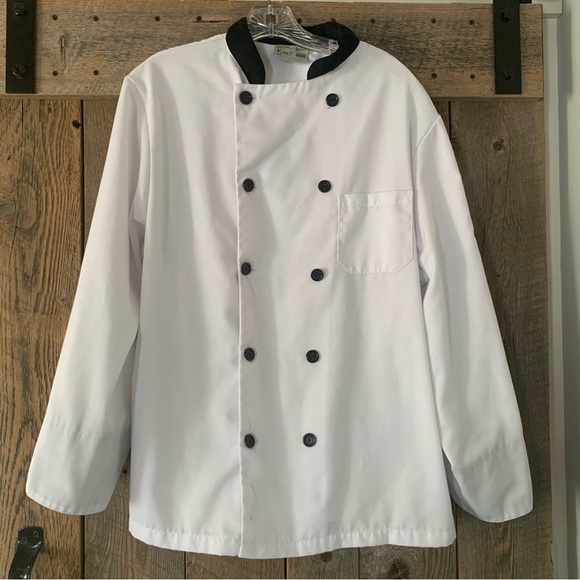 Men’s M KNG Executive Chef Coat Black Contrast Double Breasted Mandarin Collar - Picture 2 of 16